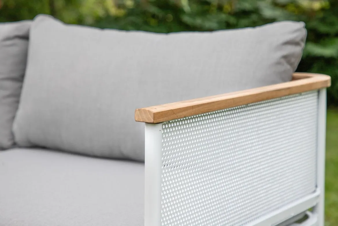 Garten Loungeset Luana – in Weiß & Schwarz mit Teak-Tisch & Polstern