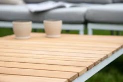 Garten Loungeset Luana – in Weiß & Schwarz mit Teak-Tisch & Polstern
