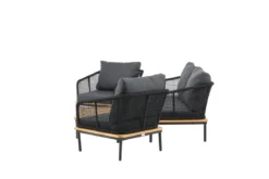 Garten Loungeset Malina – mit Holzdetails, geflochtenem Seil & grauen Kissen