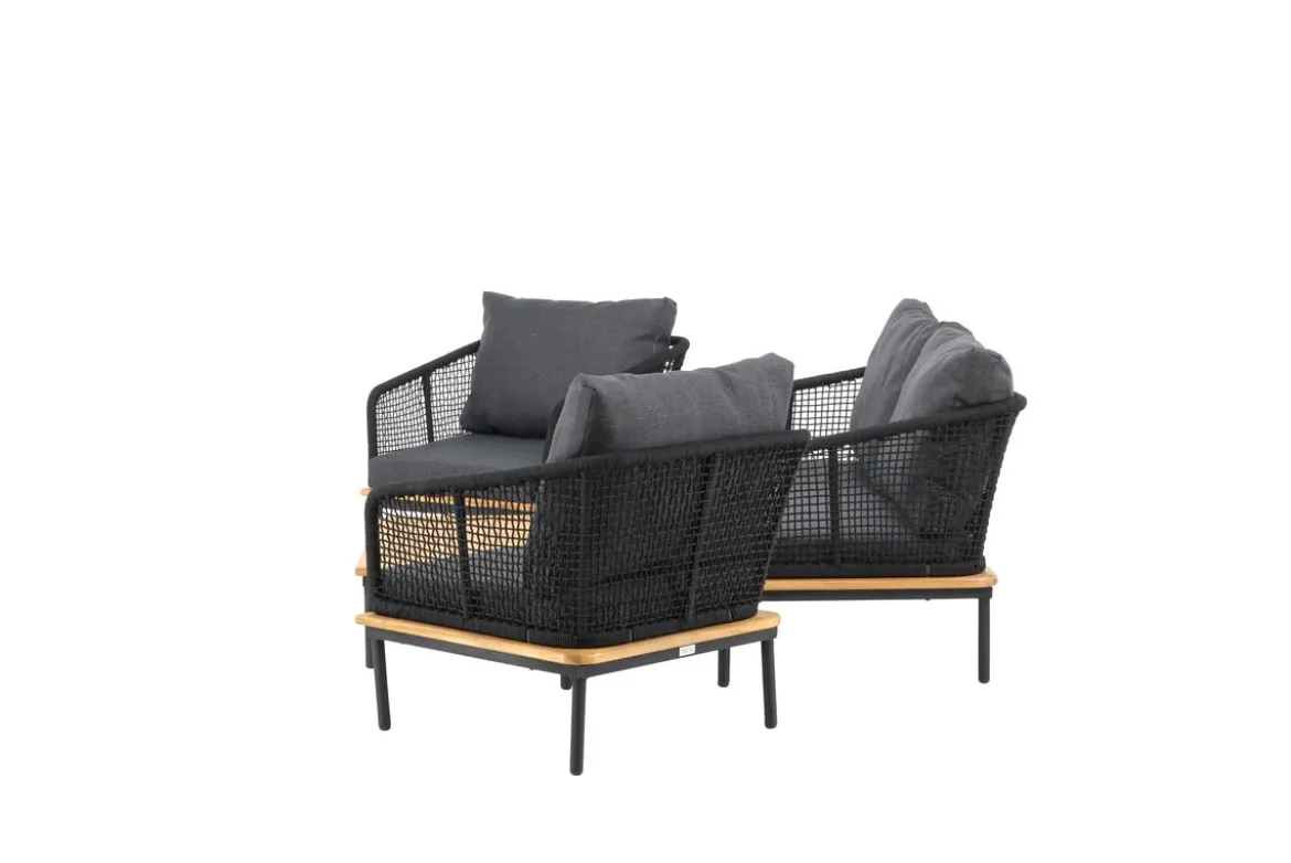 Garten Loungeset Malina – mit Holzdetails, geflochtenem Seil & grauen Kissen