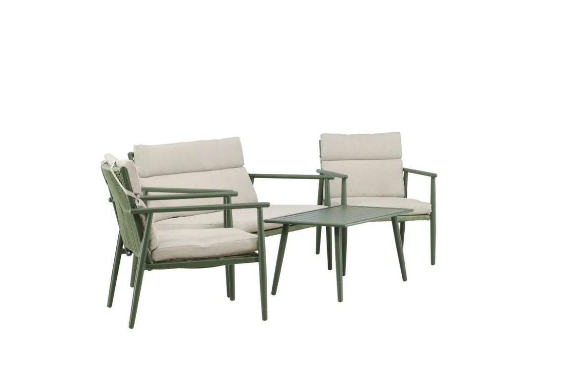 Garten Loungeset Marlen – in Grün & Beige mit Sofa, Sesseln & Tisch