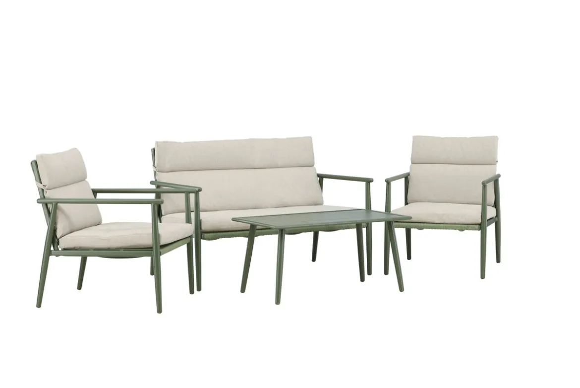 Garten Loungeset Marlen – in Grün & Beige mit Sofa, Sesseln & Tisch