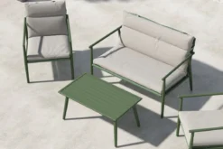 Garten Loungeset Marlen – in Grün & Beige mit Sofa, Sesseln & Tisch