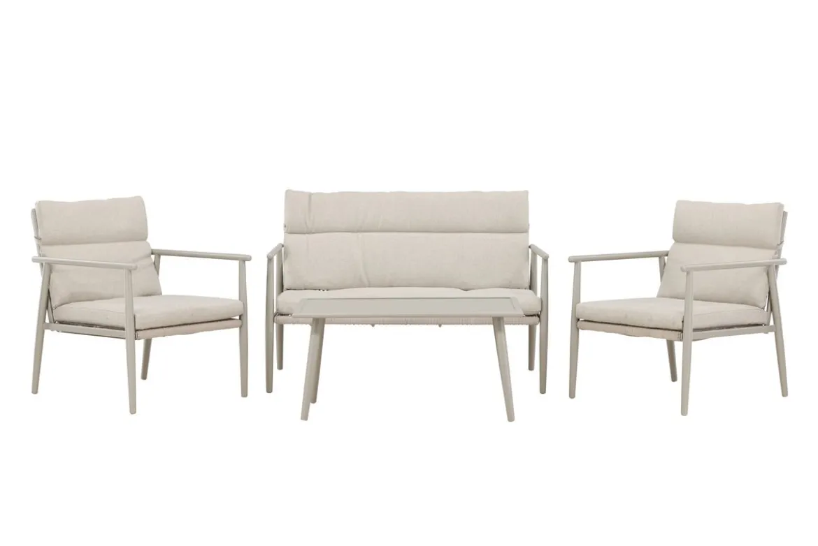 Garten Loungeset Marlen – in Grün & Beige mit Sofa, Sesseln & Tisch
