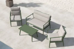 Garten Loungeset Marlen – in Grün & Beige mit Sofa, Sesseln & Tisch