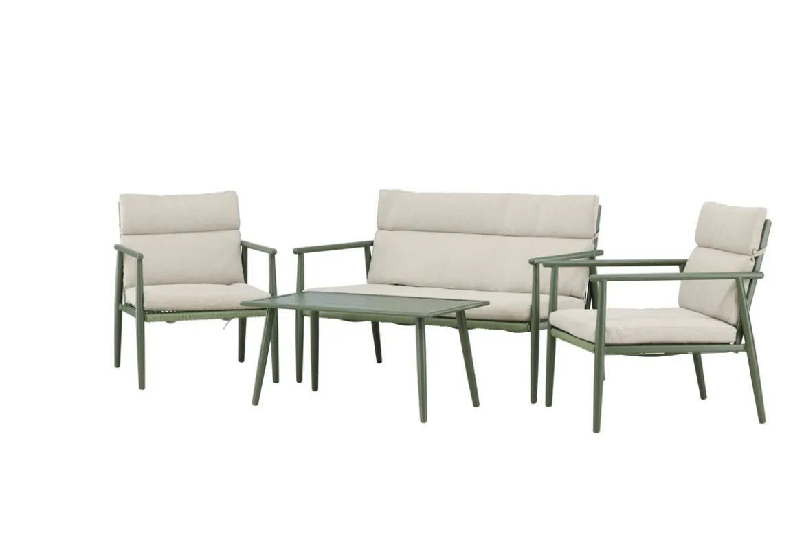 Garten Loungeset Marlen – in Grün & Beige mit Sofa, Sesseln & Tisch