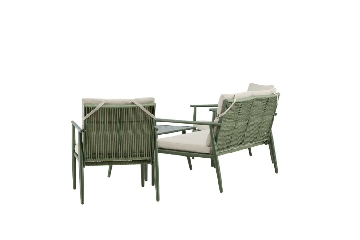 Garten Loungeset Marlen – in Grün & Beige mit Sofa, Sesseln & Tisch