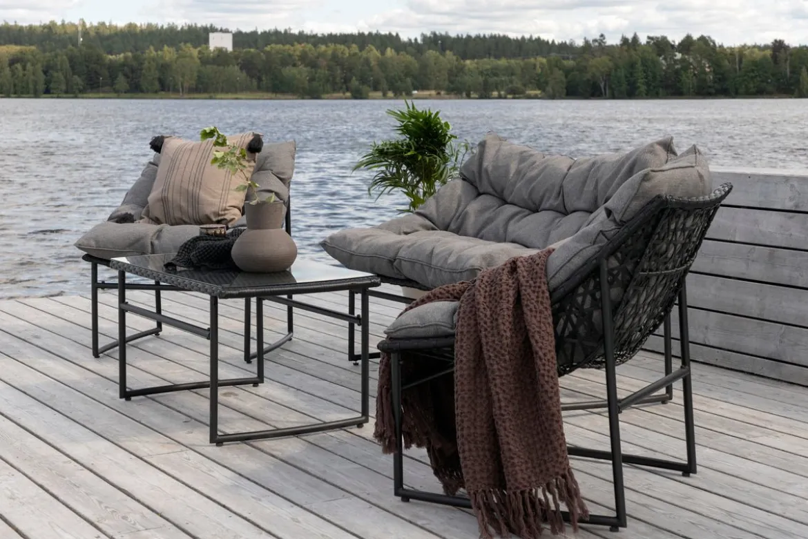 Garten Loungeset Marvella – 4-teiliges Outdoor-Sofa-Set in Schwarz mit Polstern