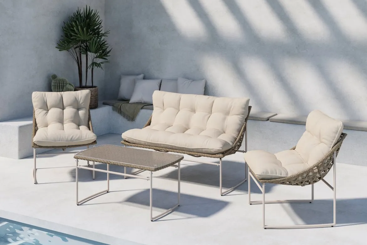 Garten Loungeset Marvella – 4-teiliges Outdoor-Sofa-Set in Beige mit Polstern