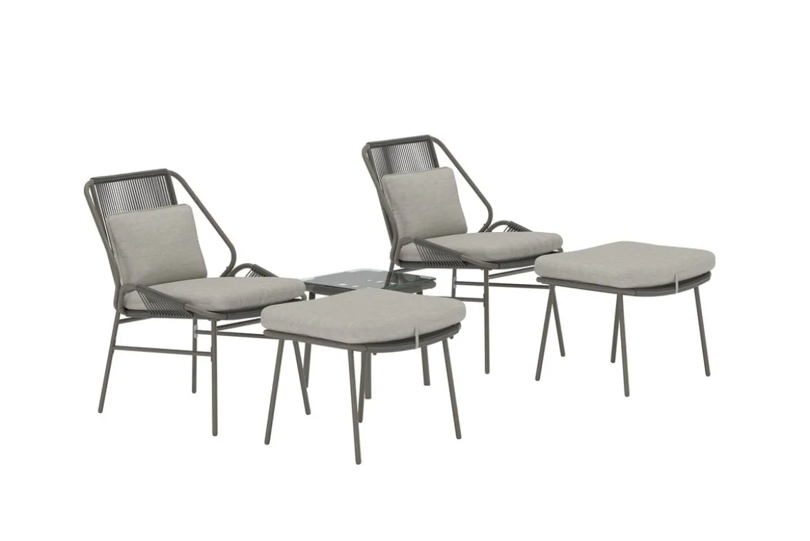 Garten Loungeset Mavero – 5 teiliges Set mit Stühlen und Hockern aus Stahl