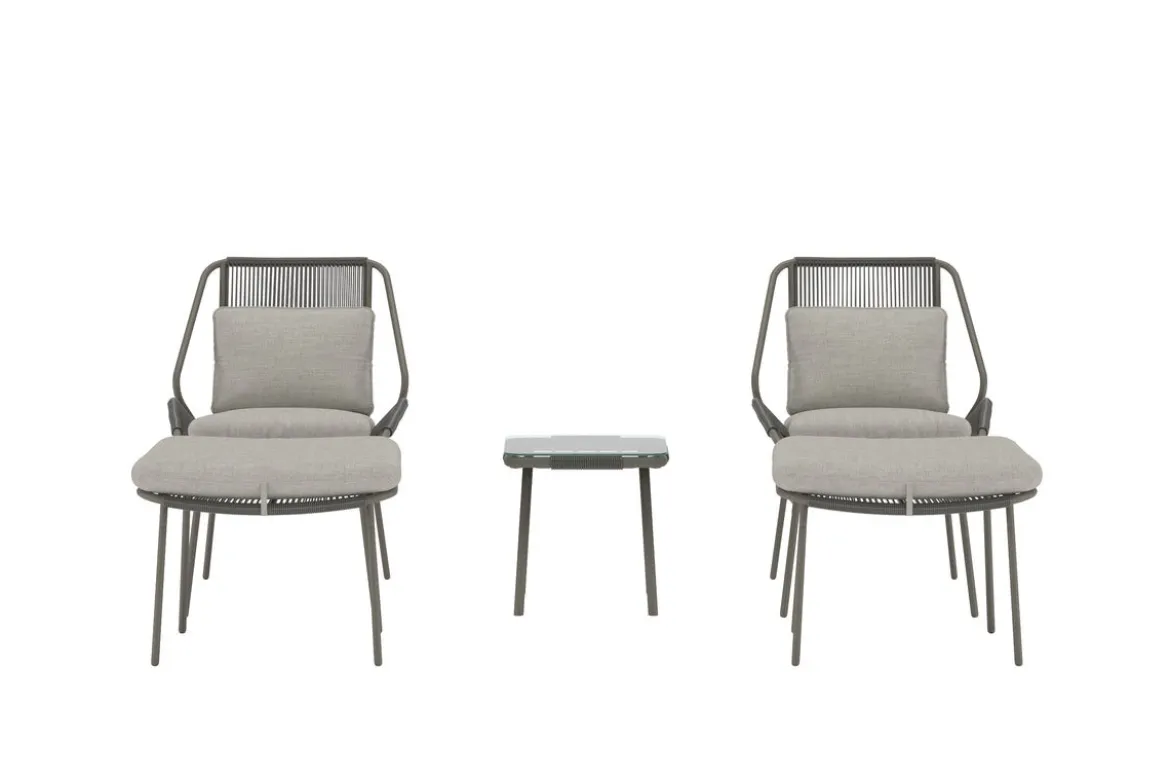Garten Loungeset Mavero – 5 teiliges Set mit Stühlen und Hockern aus Stahl