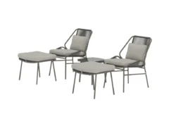 Garten Loungeset Mavero – 5 teiliges Set mit Stühlen und Hockern aus Stahl