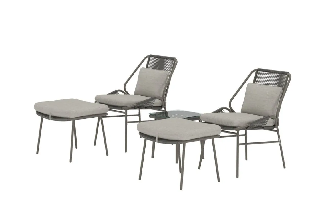 Garten Loungeset Mavero – 5 teiliges Set mit Stühlen und Hockern aus Stahl