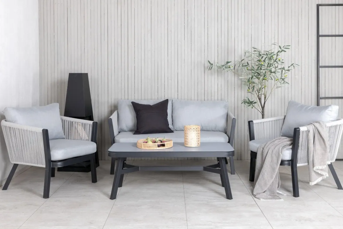 Garten Loungeset Mira – 4-teiliges Set mit grauer Glasplatte