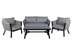Garten Loungeset Mira – 4-teiliges Set mit grauer Glasplatte