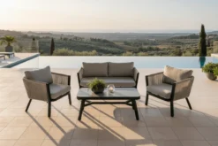 Garten Loungeset Mira – 4-teiliges Set mit grauer Glasplatte