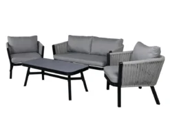 Garten Loungeset Mira – 4-teiliges Set mit grauer Glasplatte