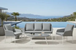 Garten Loungeset Morena - in Weiß mit grauem Stoff