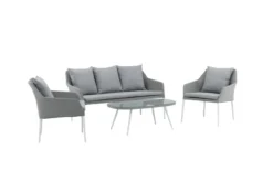 Garten Loungeset Morena - in Weiß mit grauem Stoff