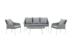 Garten Loungeset Morena - in Weiß mit grauem Stoff