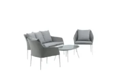Garten Loungeset Morena - in Weiß mit grauem Stoff
