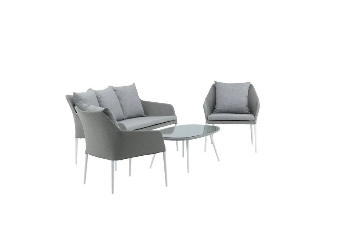 Garten Loungeset Morena - in Weiß mit grauem Stoff