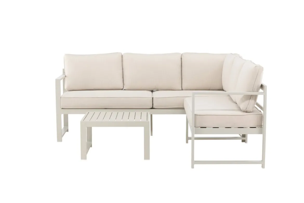 Garten Loungeset Nadi – 3-teilig mit Tisch in Beige aus Aluminium & Polyester