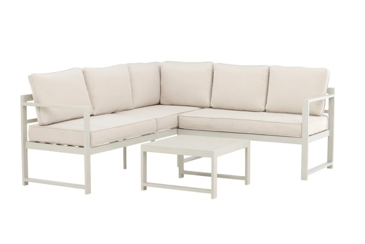Garten Loungeset Nadi – 3-teilig mit Tisch in Beige aus Aluminium & Polyester