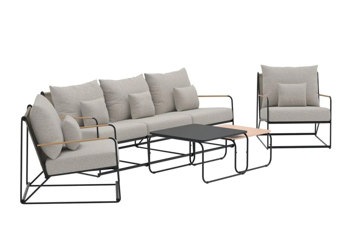 Garten Loungeset Nivo – 5-teiliges Set mit beigen Bouclé-Kissen