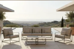 Garten Loungeset Nivo – 5-teiliges Set mit beigen Bouclé-Kissen