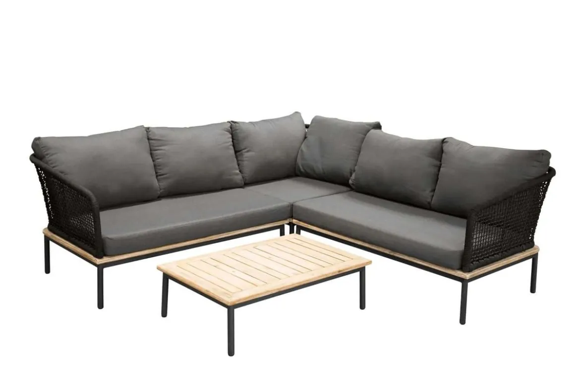 Garten Loungeset Olanda – mit Ecksofa & Couchtisch aus Akazienholz und Metall