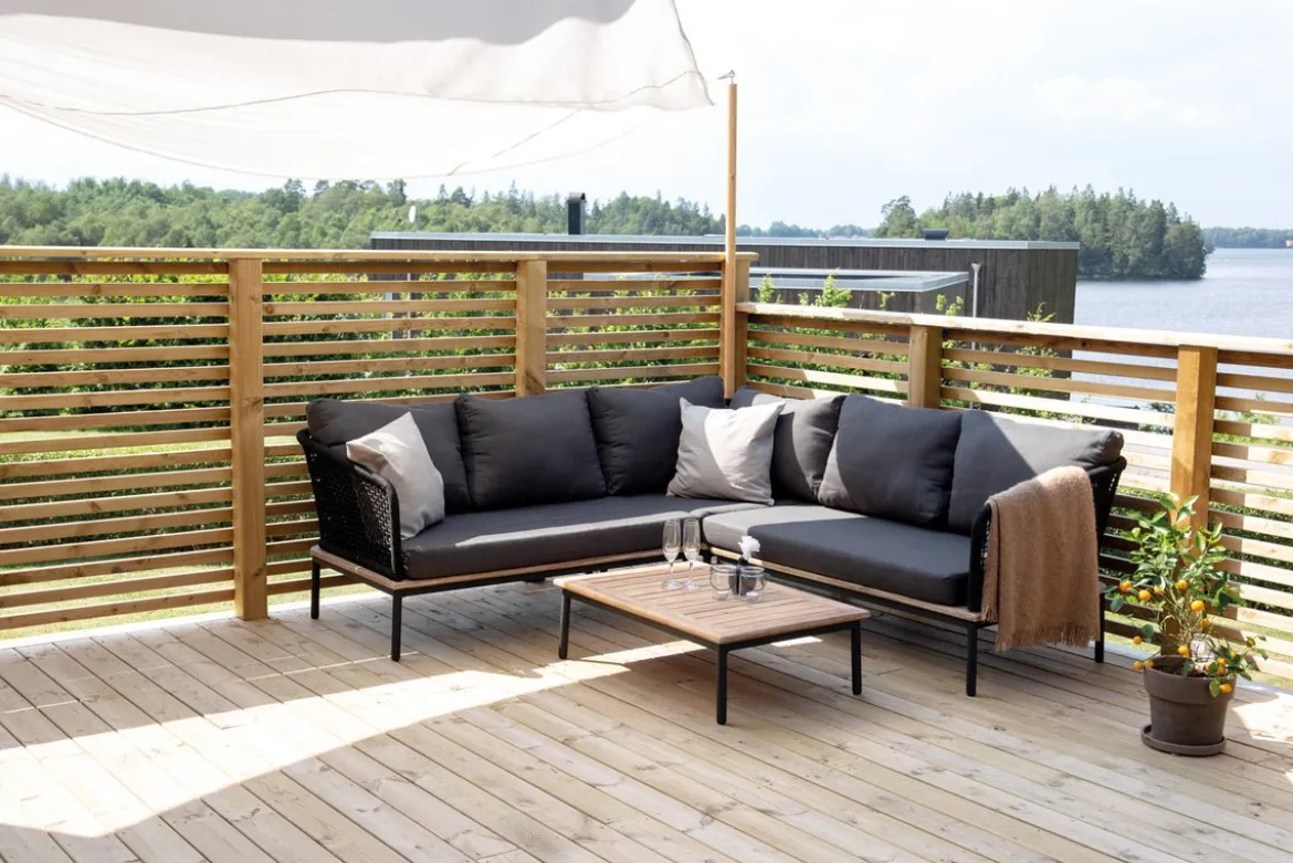 Garten Loungeset Olanda – mit Ecksofa & Couchtisch aus Akazienholz und Metall