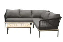 Garten Loungeset Olanda – mit Ecksofa & Couchtisch aus Akazienholz und Metall