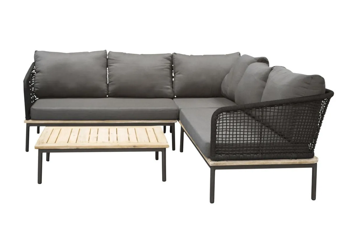 Garten Loungeset Olanda – mit Ecksofa & Couchtisch aus Akazienholz und Metall