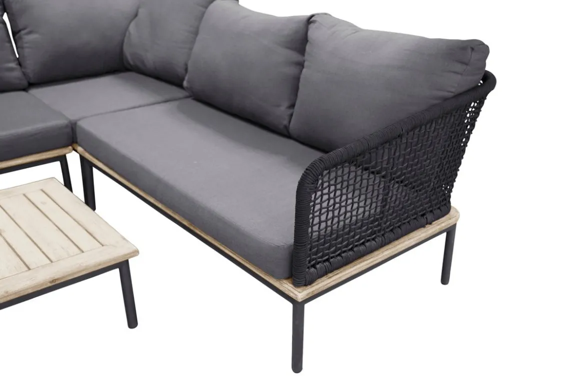 Garten Loungeset Olanda – mit Ecksofa & Couchtisch aus Akazienholz und Metall