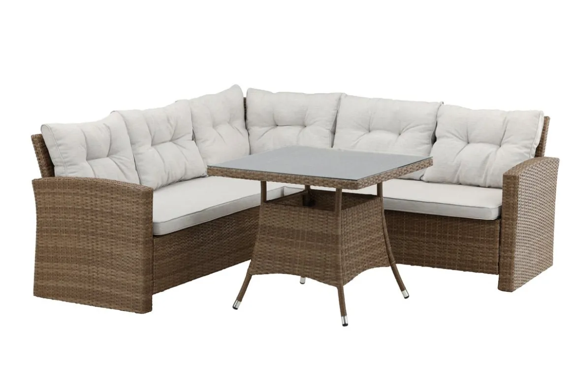 Garten Loungeset Olivia – mit Ecksofa & Glas-Couchtisch in zwei Farben