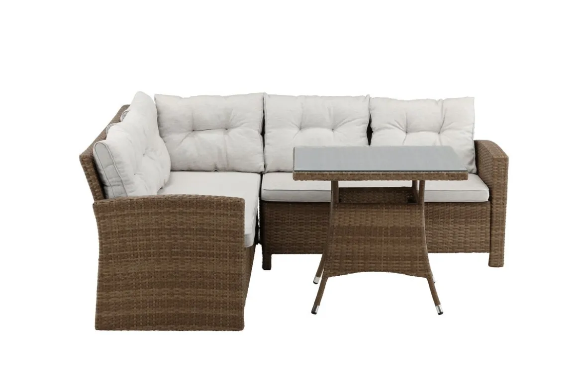 Garten Loungeset Olivia – mit Ecksofa & Glas-Couchtisch in zwei Farben