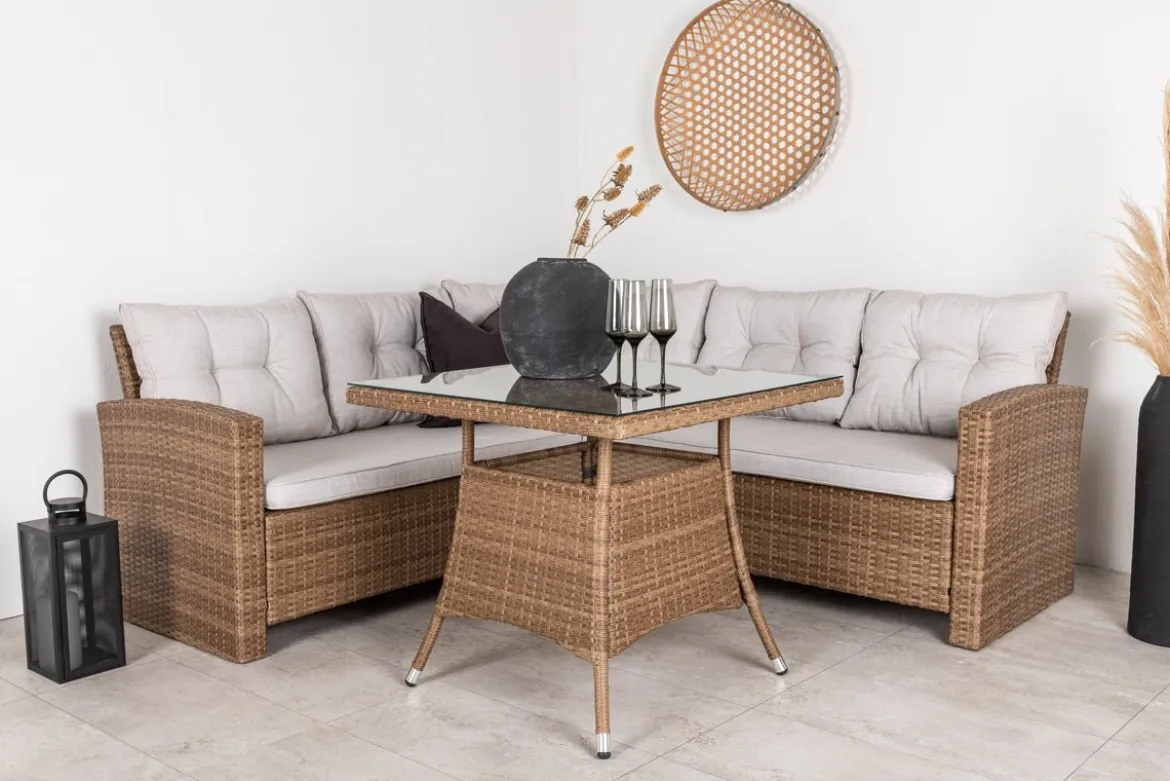 Garten Loungeset Olivia – mit Ecksofa & Glas-Couchtisch in zwei Farben
