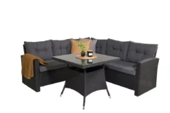 Garten Loungeset Olivia – mit Ecksofa & Glas-Couchtisch in zwei Farben