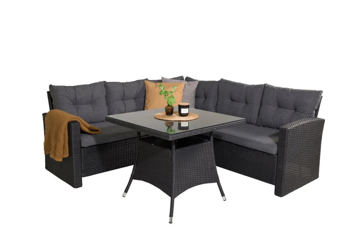Garten Loungeset Olivia – mit Ecksofa & Glas-Couchtisch in zwei Farben