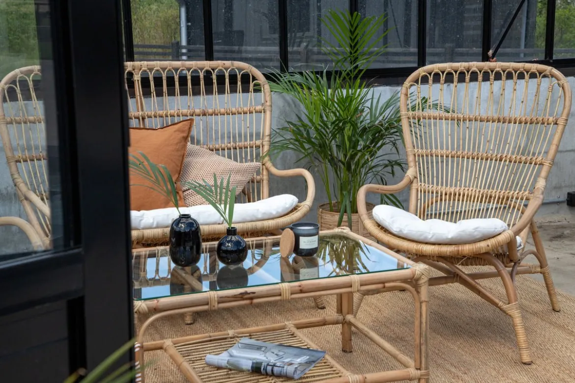 Garten Loungeset Raisa – mit Glasplatte & weißen Kissen
