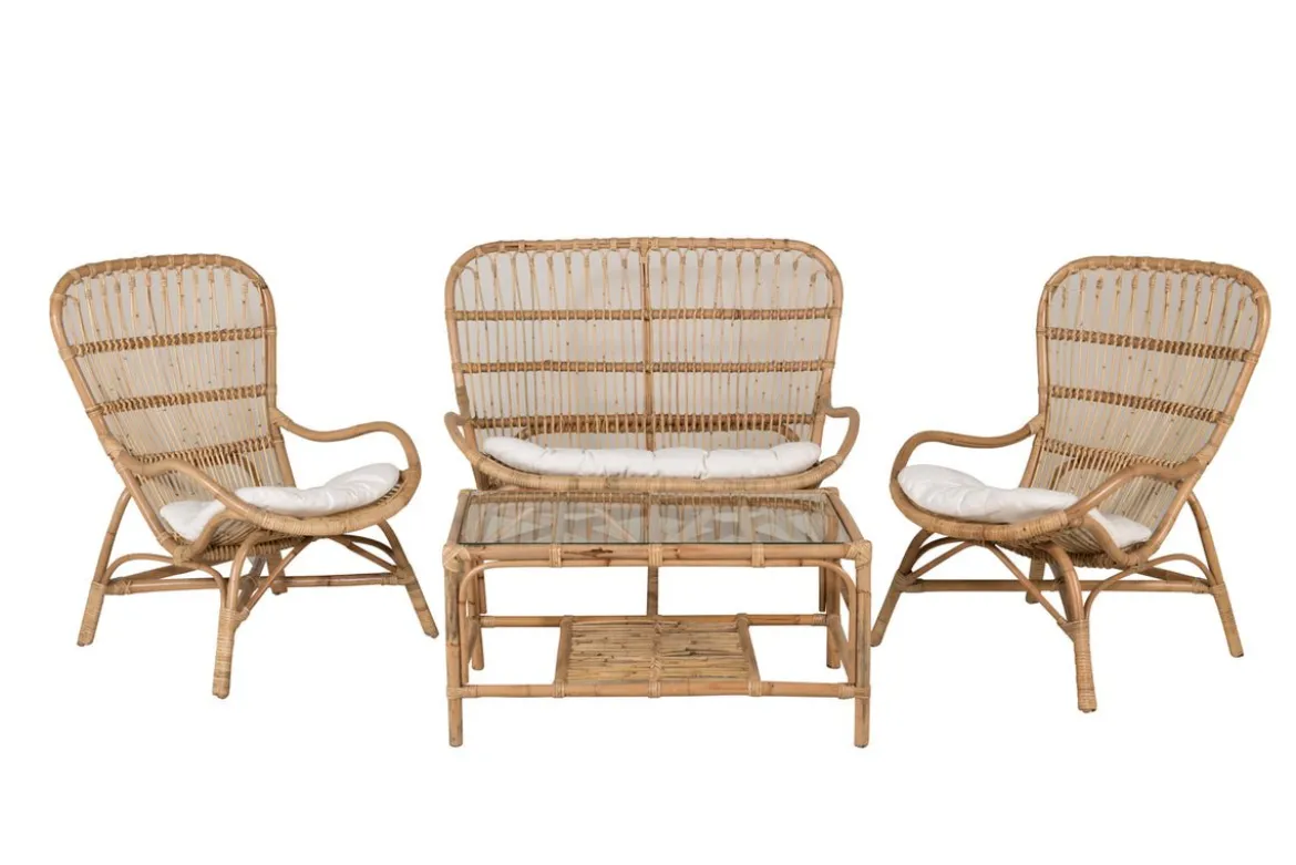Garten Loungeset Raisa – mit Glasplatte & weißen Kissen
