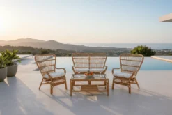 Garten Loungeset Raisa – mit Glasplatte & weißen Kissen