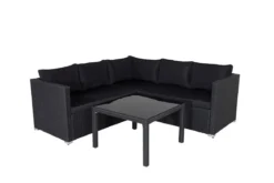 Garten Loungeset Ravello – Ecksofa-Set aus Polyrattan in Schwarz mit Glasplatte