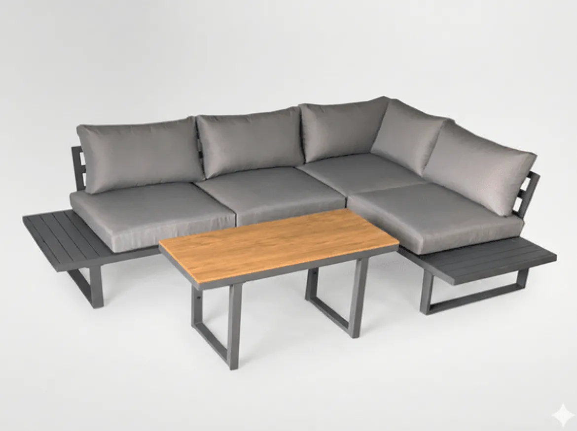 Garten Loungeset Santorin – Aluminium Ecksofa mit höhenverstellbarem Tisch