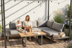 Garten Loungeset Santorin – Aluminium Ecksofa mit höhenverstellbarem Tisch