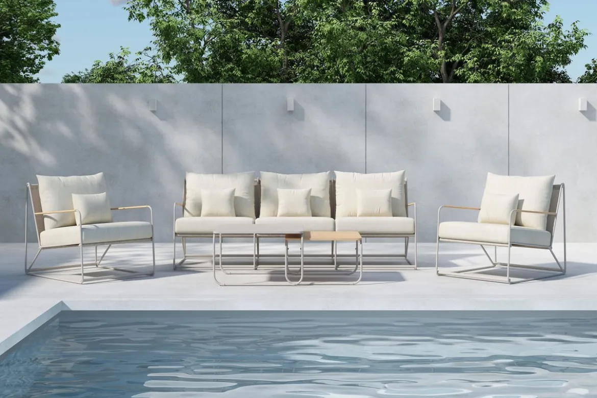 Garten Loungeset Santorini – wetterfest in mediterranem Design mit Kissen