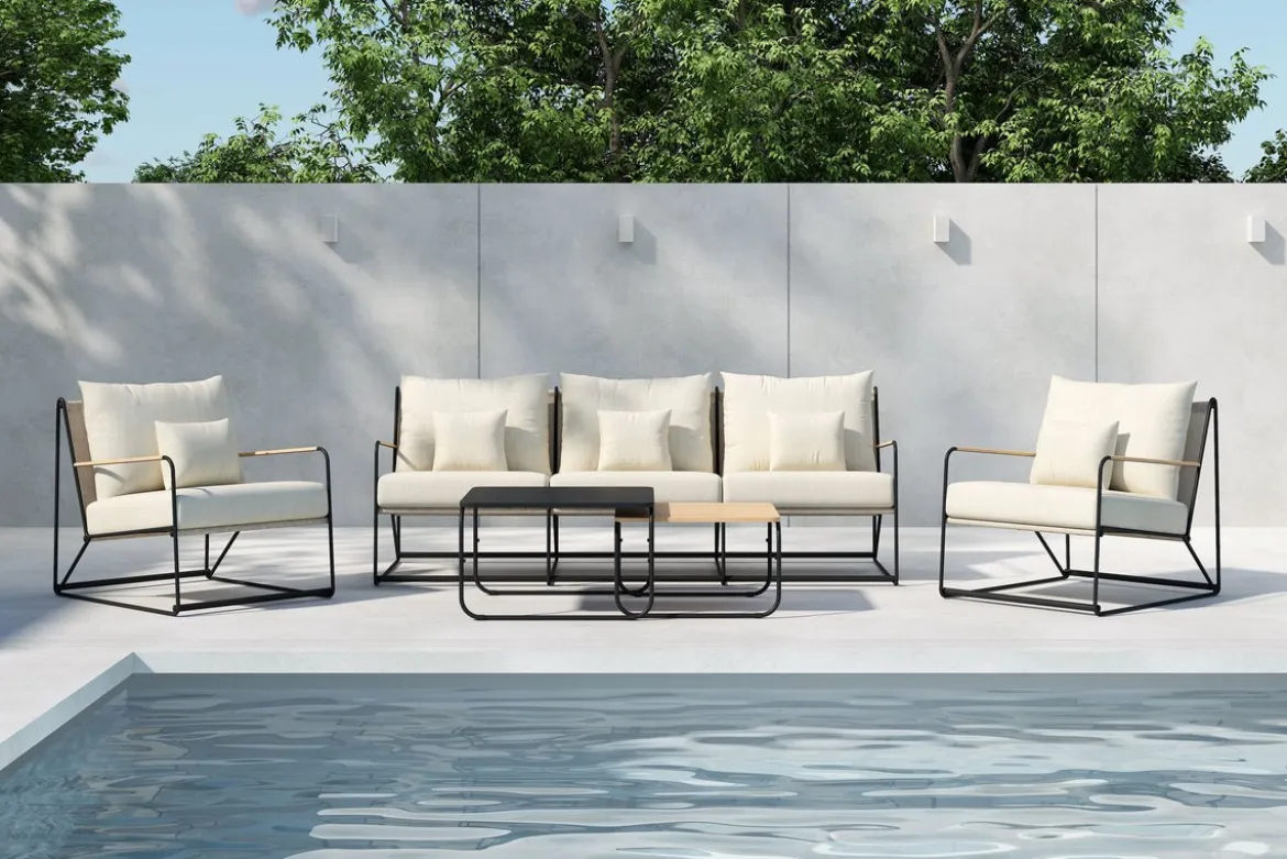 Garten Loungeset Santorini – wetterfest in mediterranem Design mit Kissen