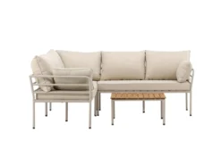 Garten Loungeset Sienna – 3-teiliges Outdoor-Sofa-Set in Beige mit Akazienholz-Tisch