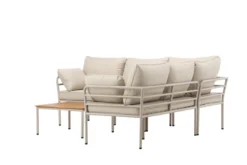 Garten Loungeset Sienna – 3-teiliges Outdoor-Sofa-Set in Beige mit Akazienholz-Tisch